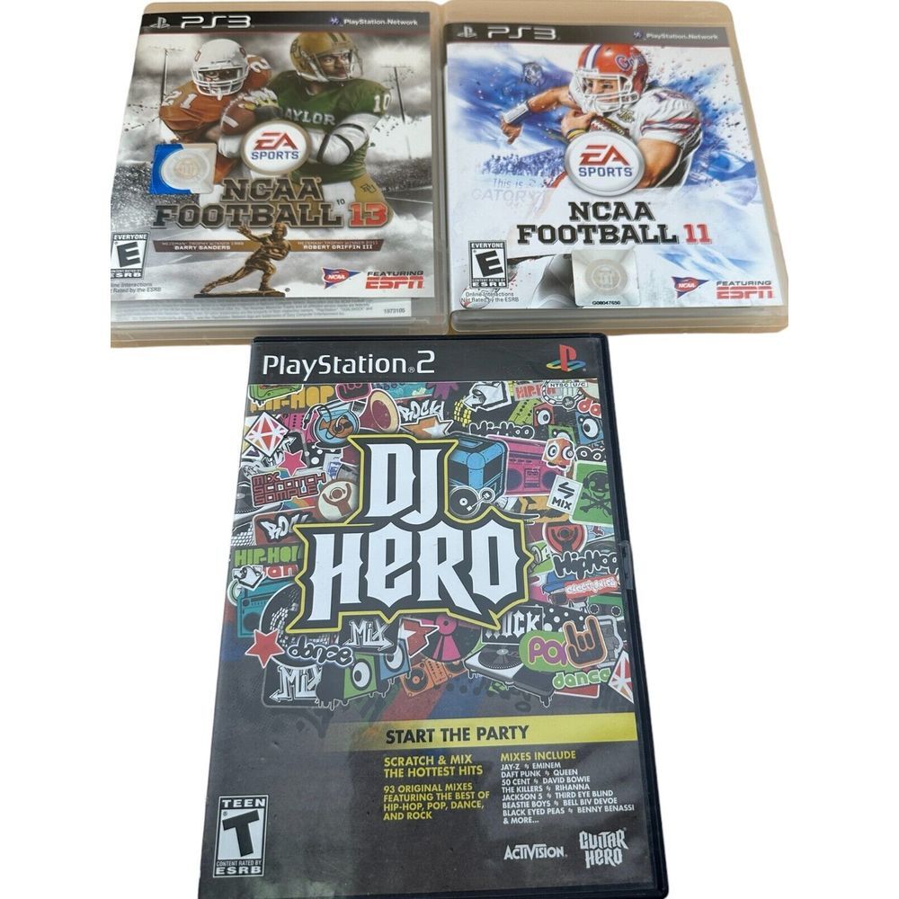 PlayStation 2‎ DJ Hero Game, PS3 NCAA Football 11, PS3 NCAA Football 13 TESTED